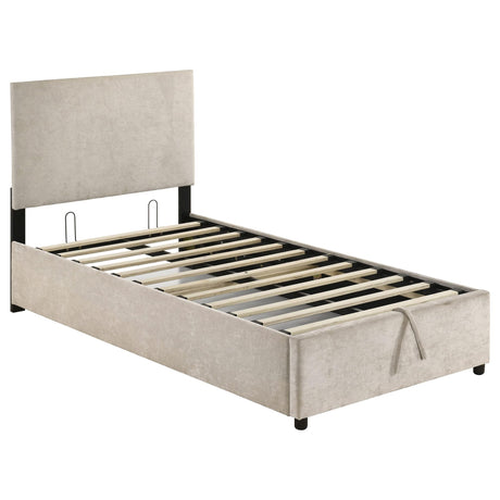Reeves Upholstered Twin Lift-Top Storage Platform Bed Beige from Ella Furniture