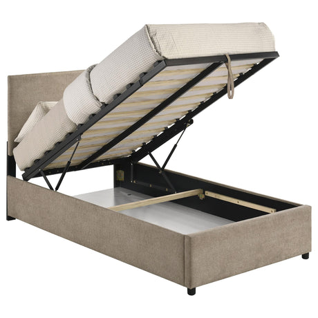 Reeves Upholstered Twin Lift-Top Storage Platform Bed Tan view 6