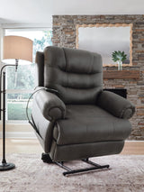 Revived and Restored Granite Faux Leather Power Lift Recliner angled view