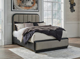 Rowanbeck Gray/Black Upholstered Panel Bedroom Set Queen 3: Bed, Dresser, Mirror from Ella Furniture