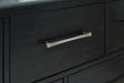 Rowanbeck Gray/Black Upholstered Panel Bedroom Set King 3: Bed, Dresser, Mirror from Ella Furniture