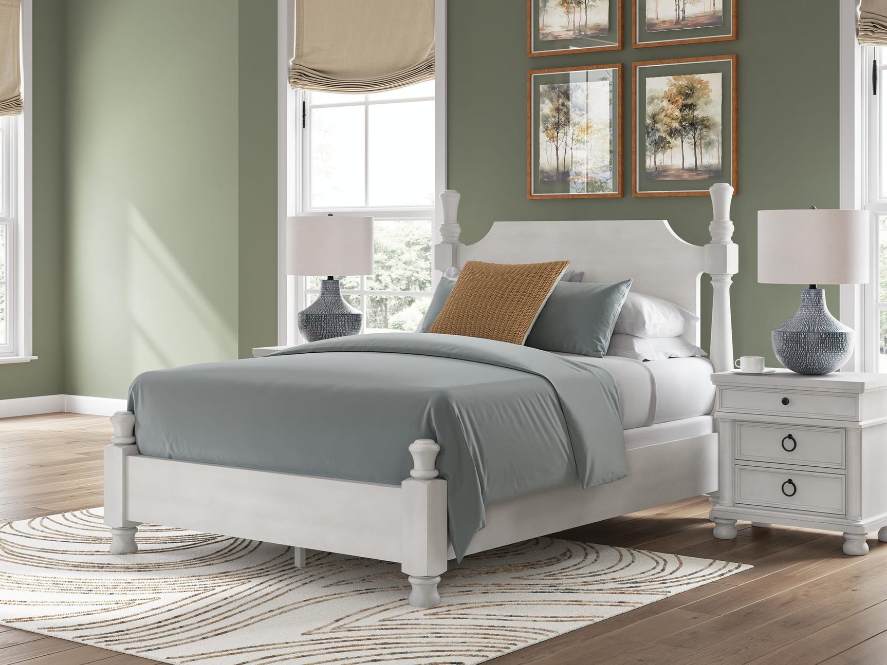 Rowlenstown Antique White Poster Bedroom Set Queen 3: Bed, Dresser, Mirror from Ella Furniture