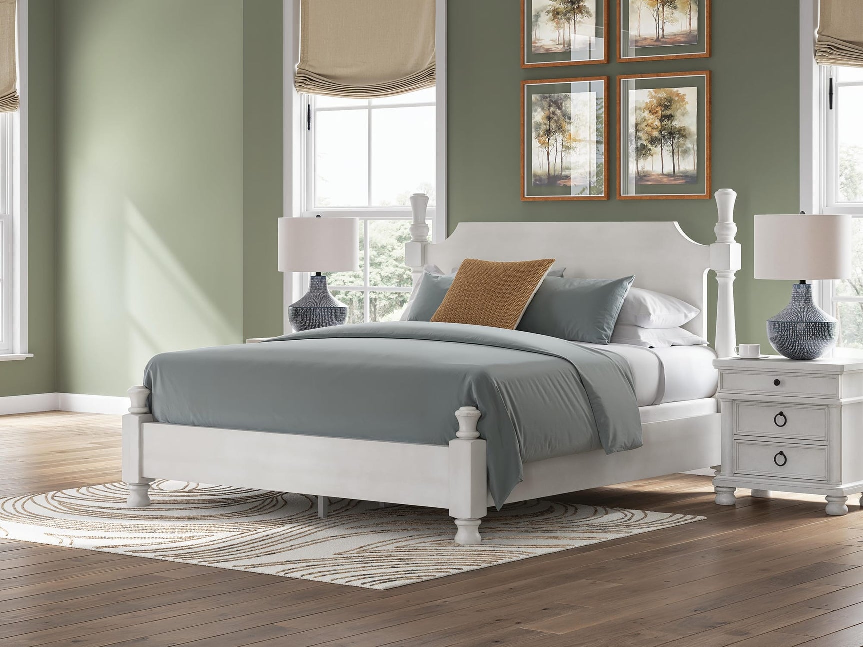 Rowlenstown Antique White Poster Bedroom Set King 3: Bed, Dresser, Mirror from Ella Furniture