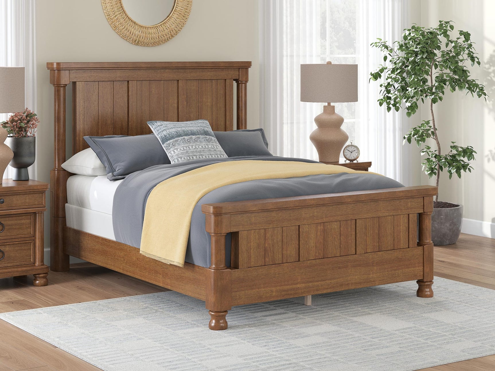 Rowlenstown Brown Poster Bedroom Set Queen 3: Bed, Dresser, Mirror from Ella Furniture