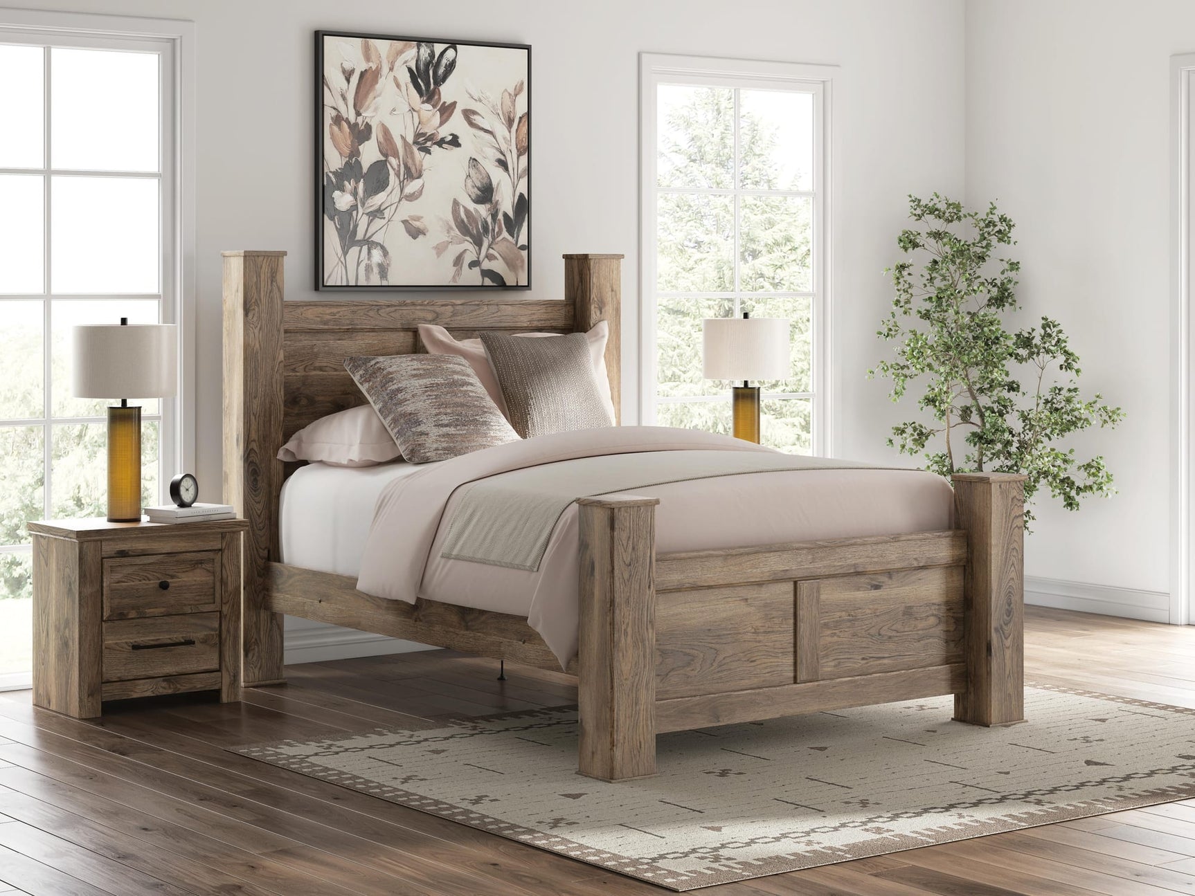 Rusticott Brown Poster Bedroom Set Queen 3: Bed, Dresser, Mirror from Ella Furniture