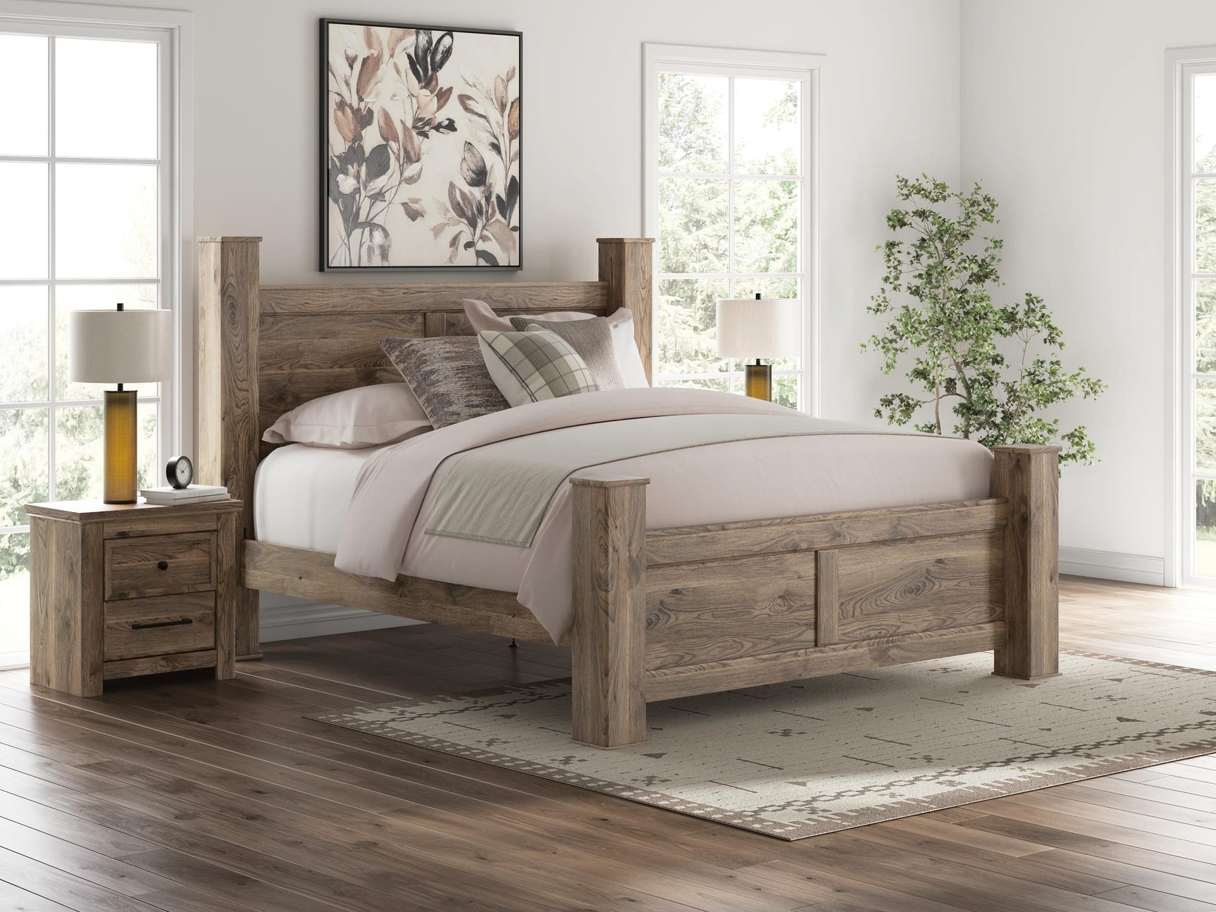 Rusticott Brown Poster Bedroom Set King 3: Bed, Dresser, Mirror from Ella Furniture