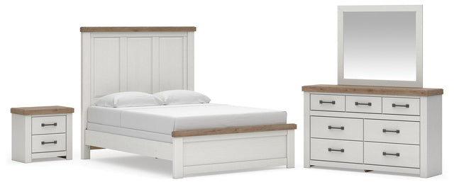 Savonport White/Brown Panel Bed. Dresser, Mirror Bedroom Set from Ella Furniture