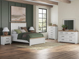 Savonport White/Brown Panel Bedroom Set Queen 5: Bed, Dresser, Mirror, Chest, NightStand from Ella Furniture