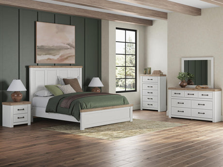 Savonport White/Brown Panel Bedroom Set King 5: Bed, Dresser, Mirror, Chest, NightStand from Ella Furniture