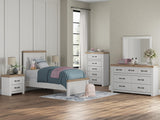 Savonport White/Brown Panel Bedroom Set Twin 5: Bed, Dresser, Mirror, Chest, NightStand from Ella Furniture