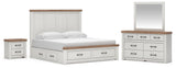 Savonport White/Brown Panel Storage Bed. Dresser, Mirror Bedroom Set view 2