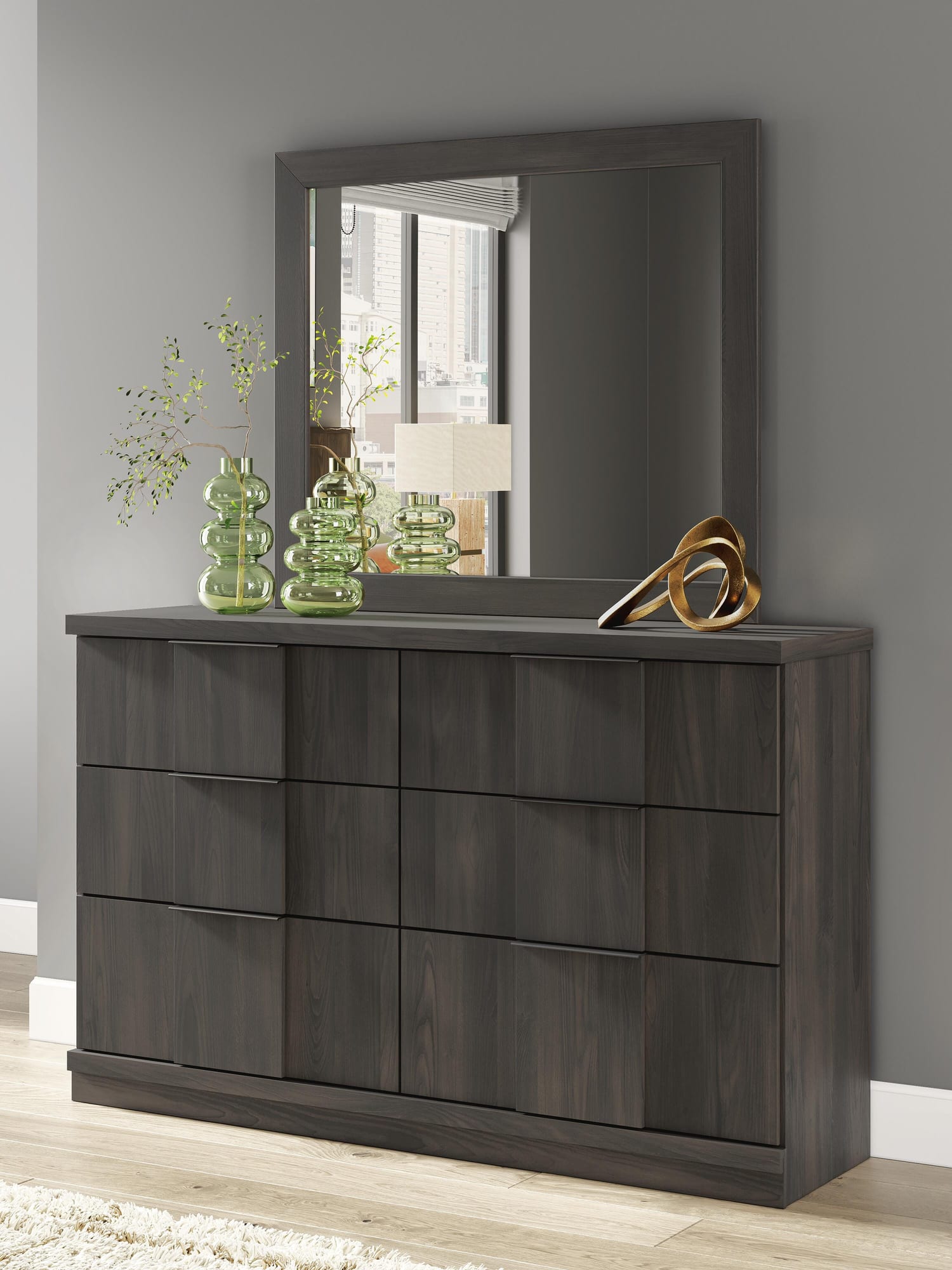 Shaehartin Dark Brown Dresser and Mirror from Ella Furniture