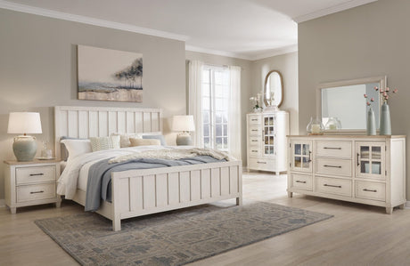 Shaybrock Antique White Panel Bedroom Set King 3: Bed, Dresser, Mirror from Ella Furniture