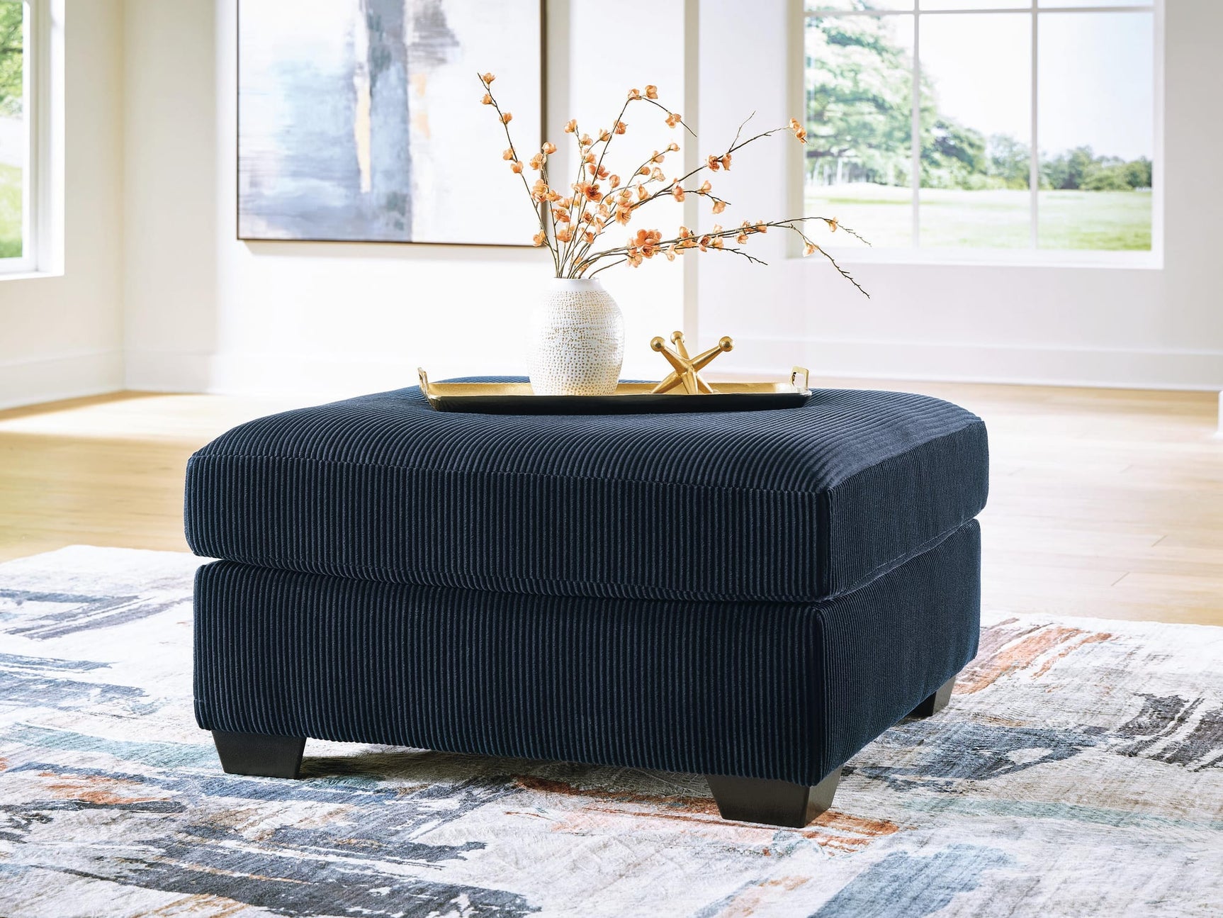 SimpleJoy Navy Chenille,Velvet Oversized Accent Ottoman from Ella Furniture