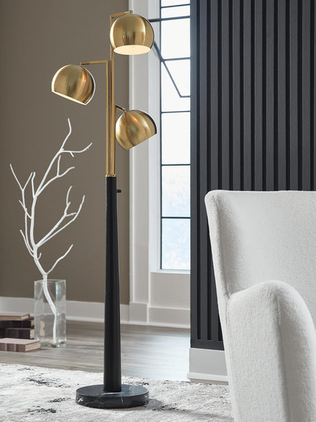 Sorcha Gold Finish/Black Floor Lamp from Ella Furniture