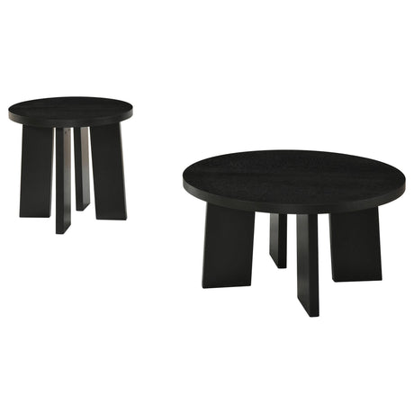 Strouse 2-Piece Round Coffee and End Table Set in Black from Ella Furniture