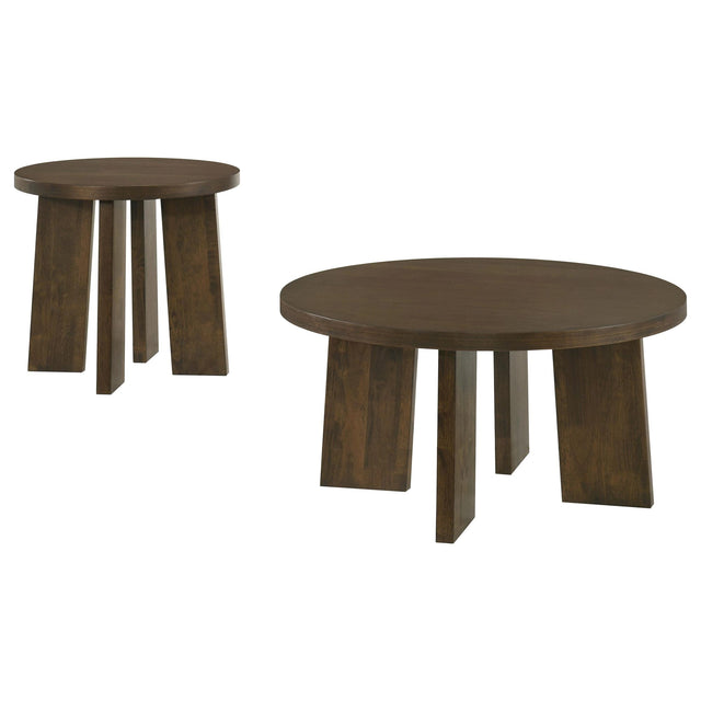 Strouse 2-Piece Round Coffee and End Table Set in Dark Walnut from Ella Furniture