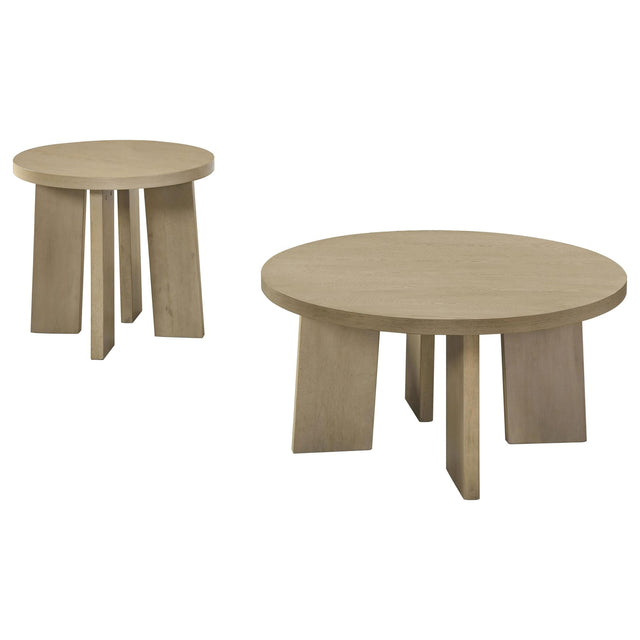 Strouse 2-Piece Round Coffee and End Table Set in Natural Oak from Ella Furniture
