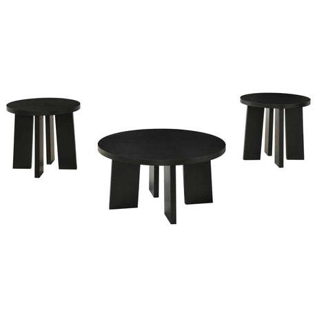 Strouse 3-Piece Round Coffee and End Table Set in Black from Ella Furniture