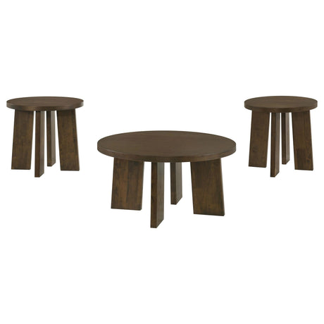 Strouse 3-Piece Round Coffee and End Table Set in Dark Walnut from Ella Furniture
