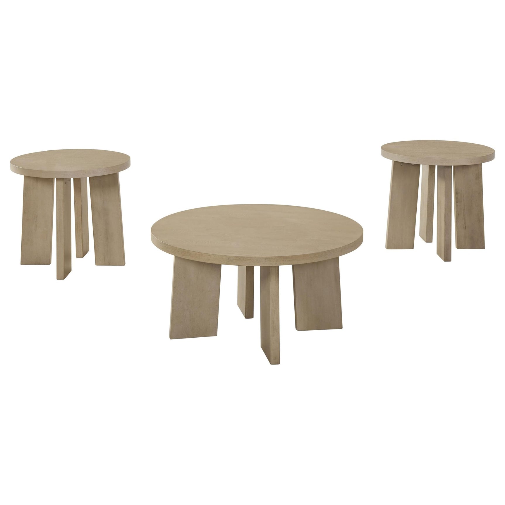 Strouse 3-Piece Round Coffee and End Table Set in Natural Oak from Ella Furniture