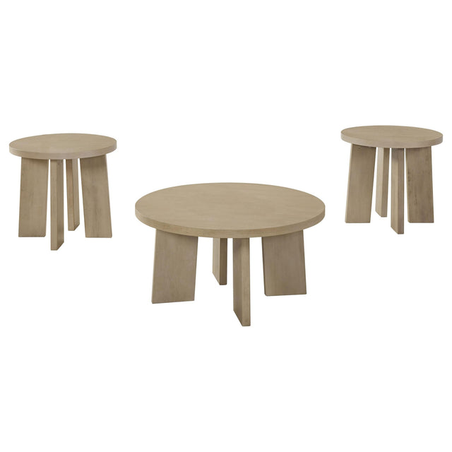 Strouse 3-Piece Round Coffee and End Table Set in Natural Oak from Ella Furniture
