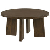 Strouse Contemporary Round Coffee Table in Dark Walnut from Ella Furniture