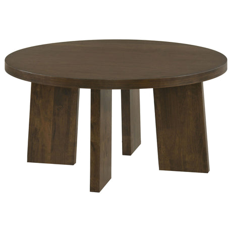 Strouse Contemporary Round Coffee Table in Dark Walnut from Ella Furniture