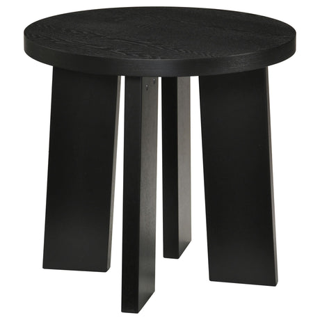 Strouse Contemporary Round End Table in Black from Ella Furniture