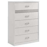 Viana 5-Drawer Chest of Drawers with Chrome Pulls White High Gloss from Ella Furniture