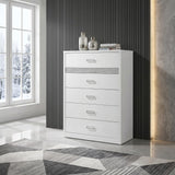 Viana 5-Drawer Chest of Drawers with Chrome Pulls White High Gloss view 2