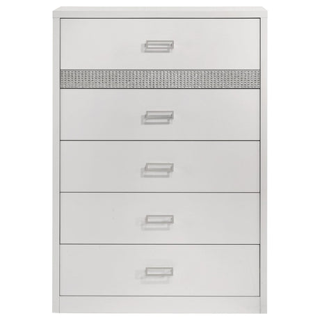 Viana 5-Drawer Chest of Drawers with Chrome Pulls White High Gloss view 3