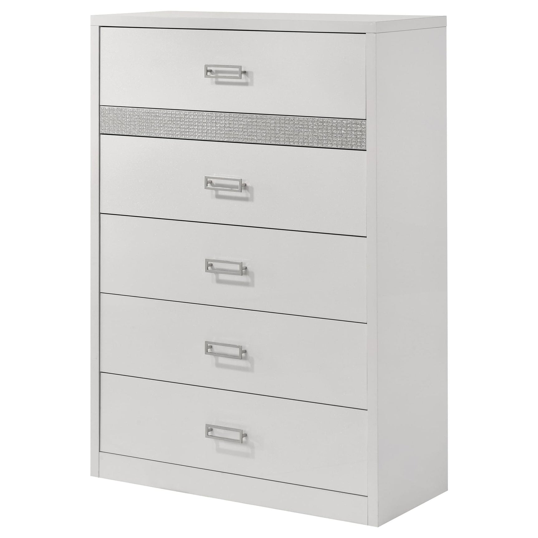 Viana 5-Drawer Chest of Drawers with Chrome Pulls White High Gloss view 4