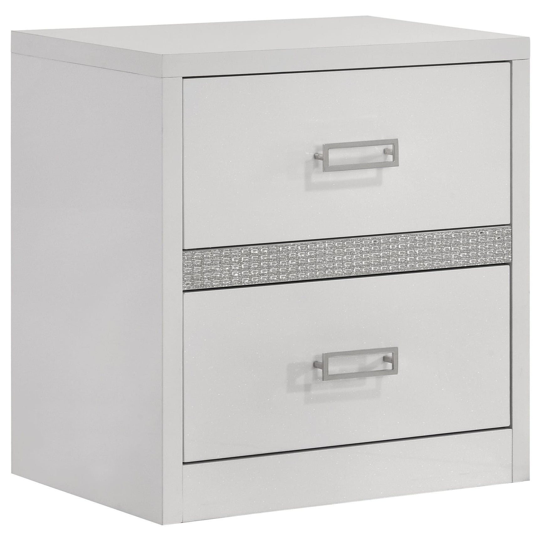 Viana Contemporary 2-Drawer Nightstand with Chrome Pulls White High Gloss from Ella Furniture