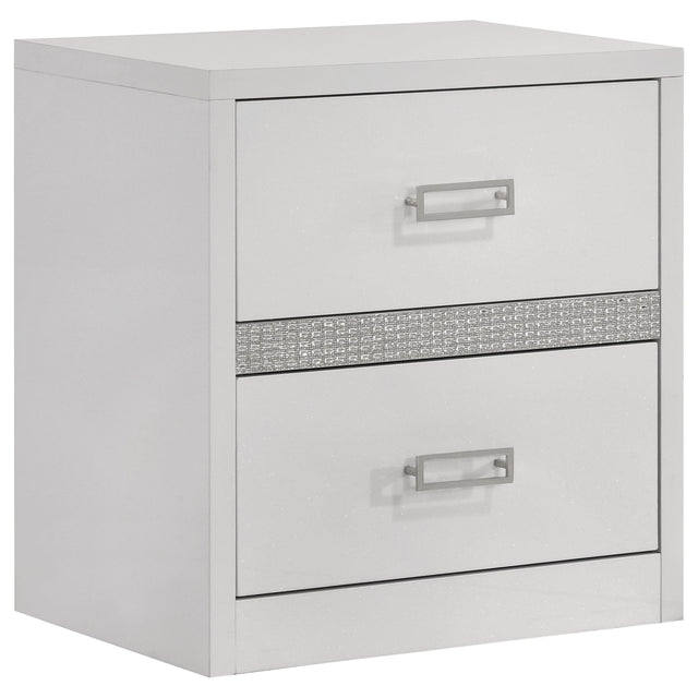 Viana Contemporary 2-Drawer Nightstand with Chrome Pulls White High Gloss from Ella Furniture