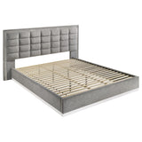 Viana Eastern King Chenille Platform Bed Grey and White High Gloss from Ella Furniture