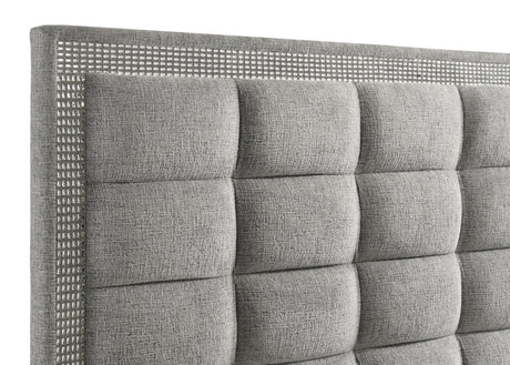 Viana Eastern King Chenille Platform Bed Grey and White High Gloss view 7