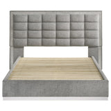 Viana Queen Chenille Platform Bed Grey and White High Gloss view 4