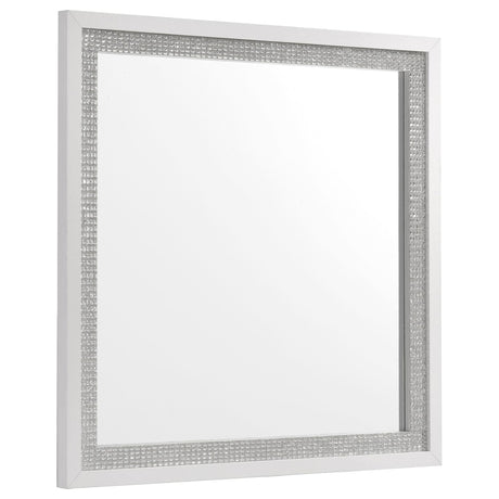 Viana Square Beveled Dresser Mirror with Faceted Trim White High Gloss from Ella Furniture