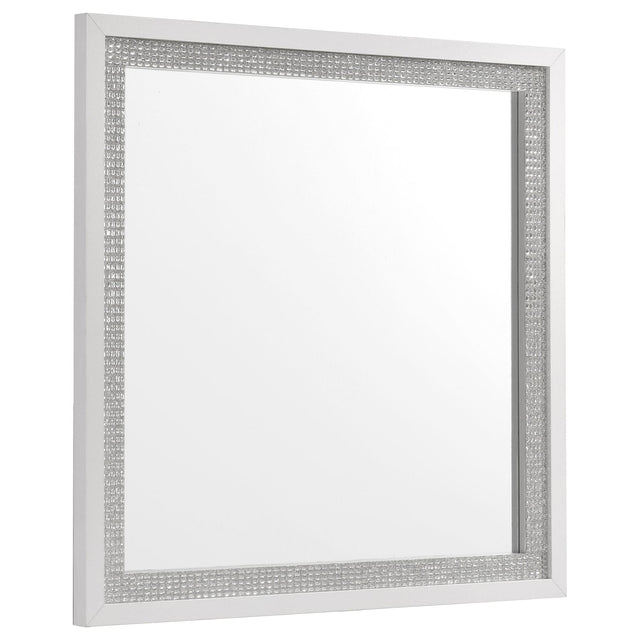 Viana Square Beveled Dresser Mirror with Faceted Trim White High Gloss from Ella Furniture