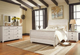 Willowton Whitewash Sleigh Bedroom Set Queen 4: Bed, Dresser, Mirror, NightStand from Ella Furniture