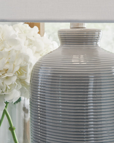 Wimlow Gray Blue Table Lamp detail view