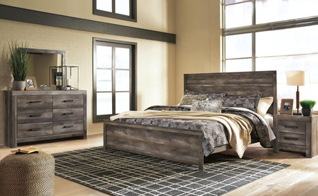 Wynnlow Gray Panel Bedroom Set King 4: Bed, Dresser, Mirror, NightStand from Ella Furniture