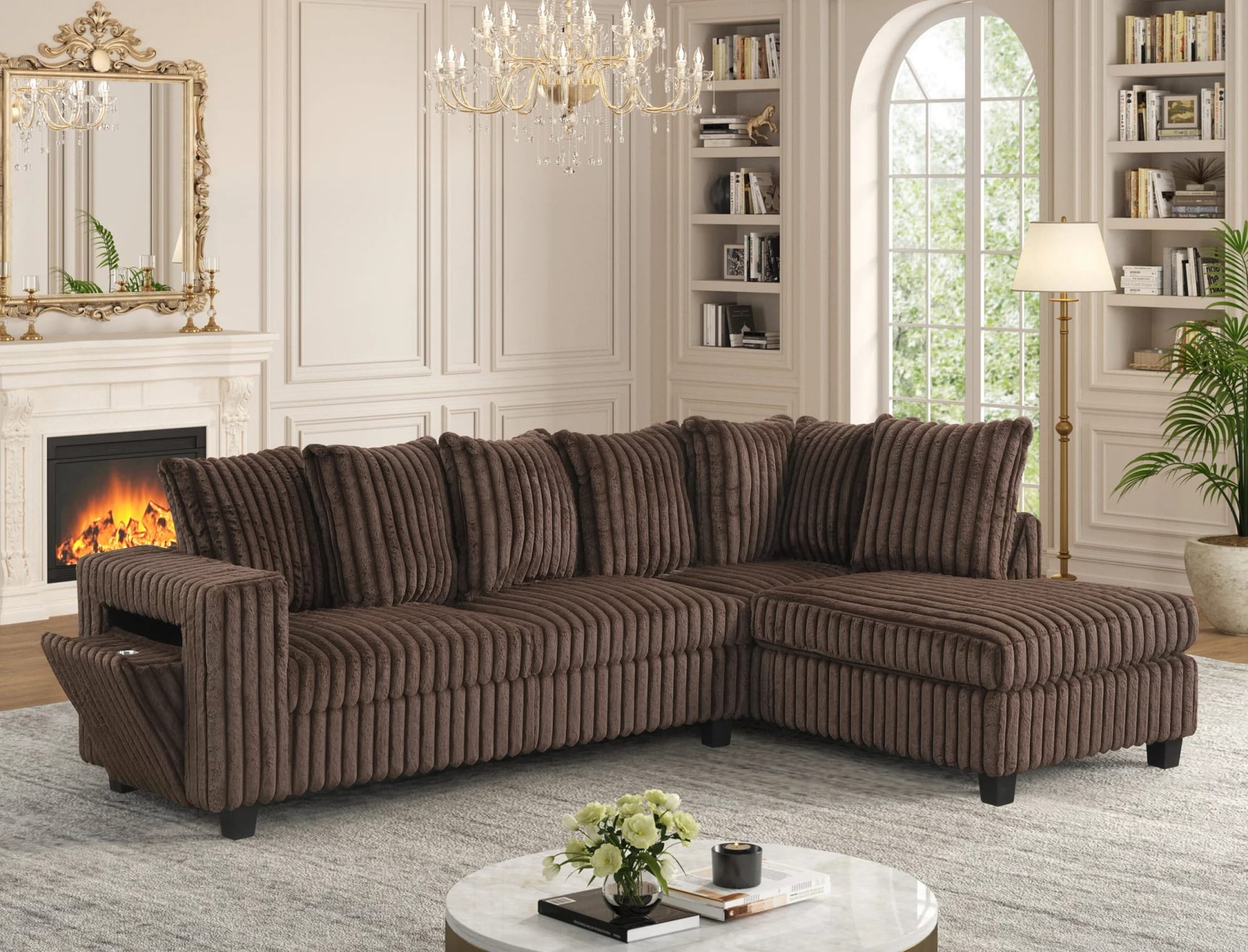 Yaers Brown Velvet Reversible Sectional from Ella Furniture