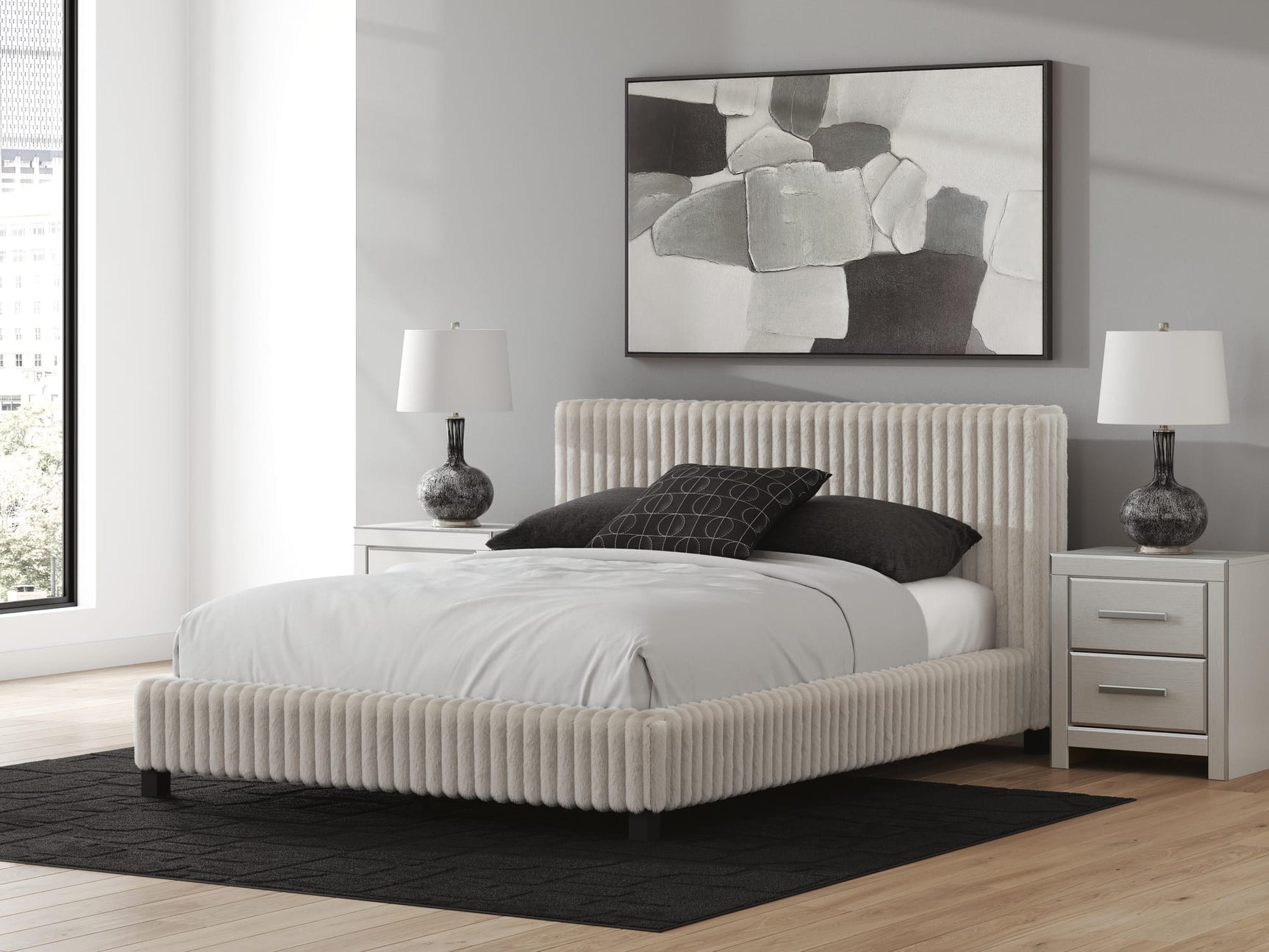 Zuraleus White Upholstered Bedroom Set Queen 3: Bed, Dresser, Mirror from Ella Furniture