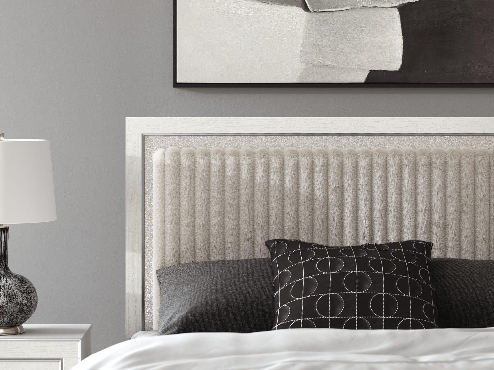 Zuraleus White Upholstered Panel Bedroom Set 2 Queen 3: Bed, Dresser, Mirror from Ella Furniture