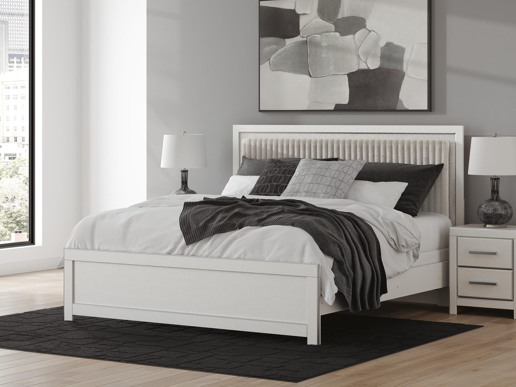 Zuraleus White Upholstered Panel Bedroom Set 2 King 3: Bed, Dresser, Mirror from Ella Furniture