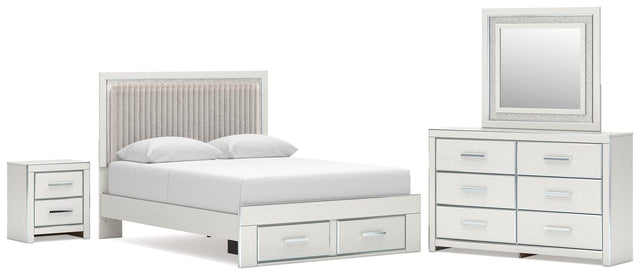 Zuraleus White Upholstered Panel Platform Storage Bedroom Set from Ella Furniture