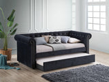 Ellie Black Modern Transitional Velvet Tufted Trundle Daybed - Ella Furniture
