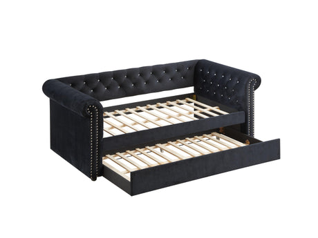 Ellie Black Modern Transitional Velvet Tufted Trundle Daybed - Ella Furniture